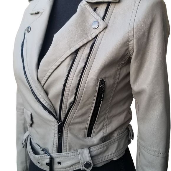 Blank Nyc GIRL’S Gray Full Zip Belted Faux Leather Moto Jacket Size Large - Picture 6 of 16